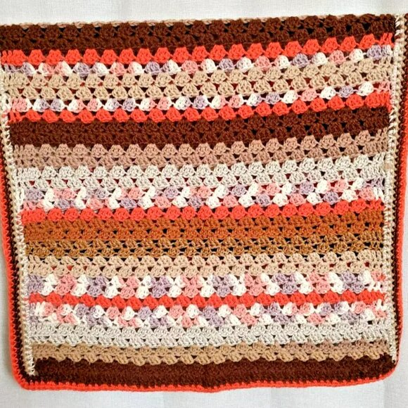 Crochet BABY BLANKET AFGHAN Lap Granny Squares Stripes 38" x 28" Warm Handmade - Picture 3 of 9